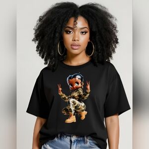 Black Betty Boop Shirt  Cotton Casual Wear Retro Cartoon Character Tee
